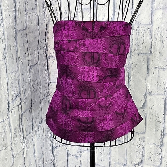 WHITE HOUSE BLACK MARKET Animal Print Layered Purple Corset‎ Blouse Size 6 - Picture 1 of 7